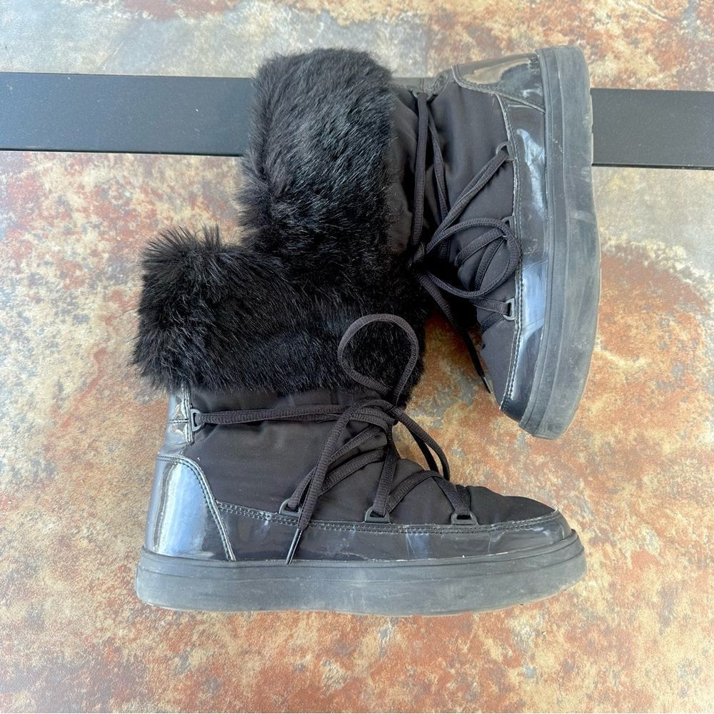Crocs LodgePoint Boots Womens 8 Black Faux Fur Nylon Pull On Cinch Lace Snow - Picture 7 of 8